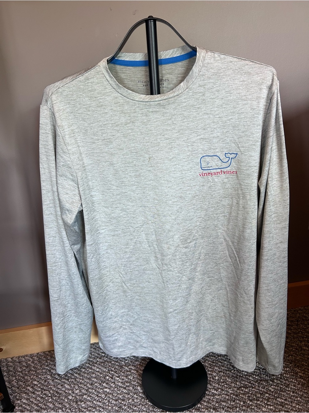 Vineyard Vines Heather Gray Long Sleeve Tee with Blue Whale